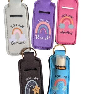 Inspirational  Lip Balm Holder Key Chain - Gray, Purple, Pink, Black, Blue
